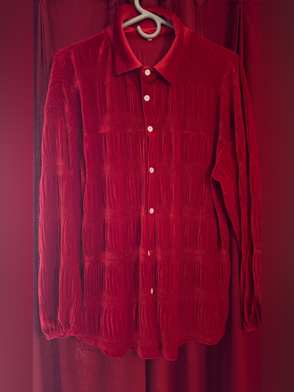 Red Velvet Long-Sleeve Button-Up Shirt